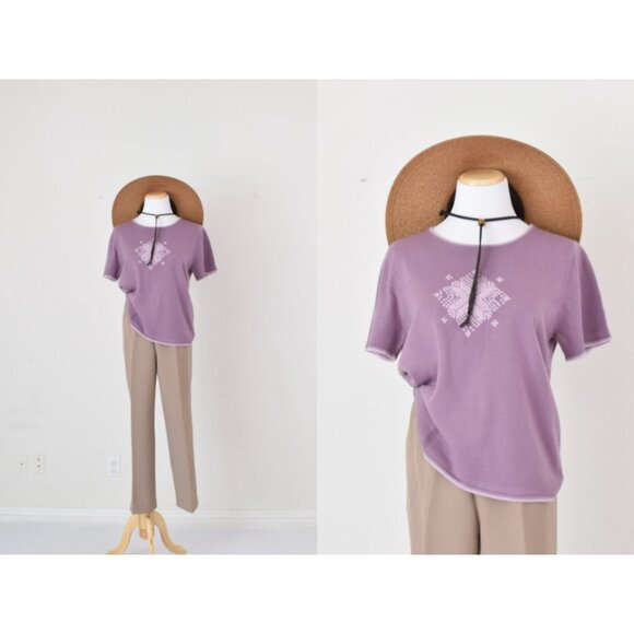 Vintage 90s Crosstich Mauve Knit Top size M - Picture 1 of 9